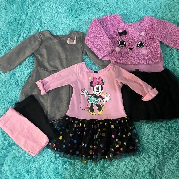 Toddler 2T Girls Dresses Bundle Lot Long sleeve tutu Kitty Minnie‎ Mouse - Picture 1 of 3